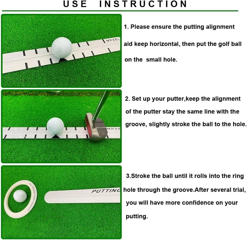 MAZEL Golf Putting Alignment Rail,Alloy Steel Golf Trainer Aid for Putting Green,35 * 1.6 Inch,Precision Distance Control & Instant Feedback (Putting Alignment Rail, Putting Ring, Practice Ball) - Image 3